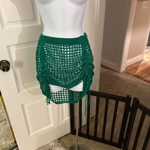 Green Crochet Ruched Swim Mini Skirt Cover Up